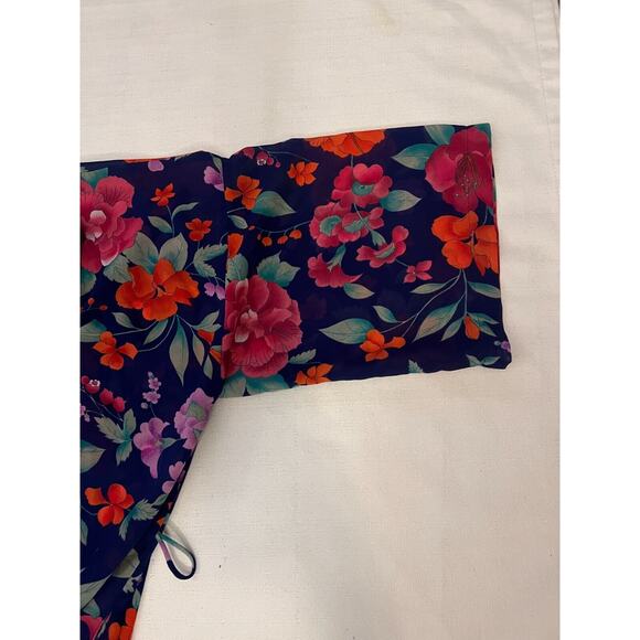 Victoria's Secret Kimono Robe Women's One Size Blue Satin Floral Gold Label VTG - Picture 8 of 12